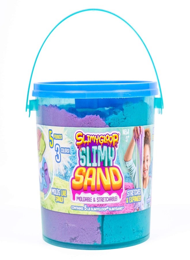 SLIMYSAND Bucket - 5 Pounds of Slimy Sand in 3 Colors (Blue, Green, Purple) - Cotton Candy Sand Play Set with 3 Molds and Reusable Bucket for Storage - Super Stretchy & Moldable Cloud Slime - Image 2
